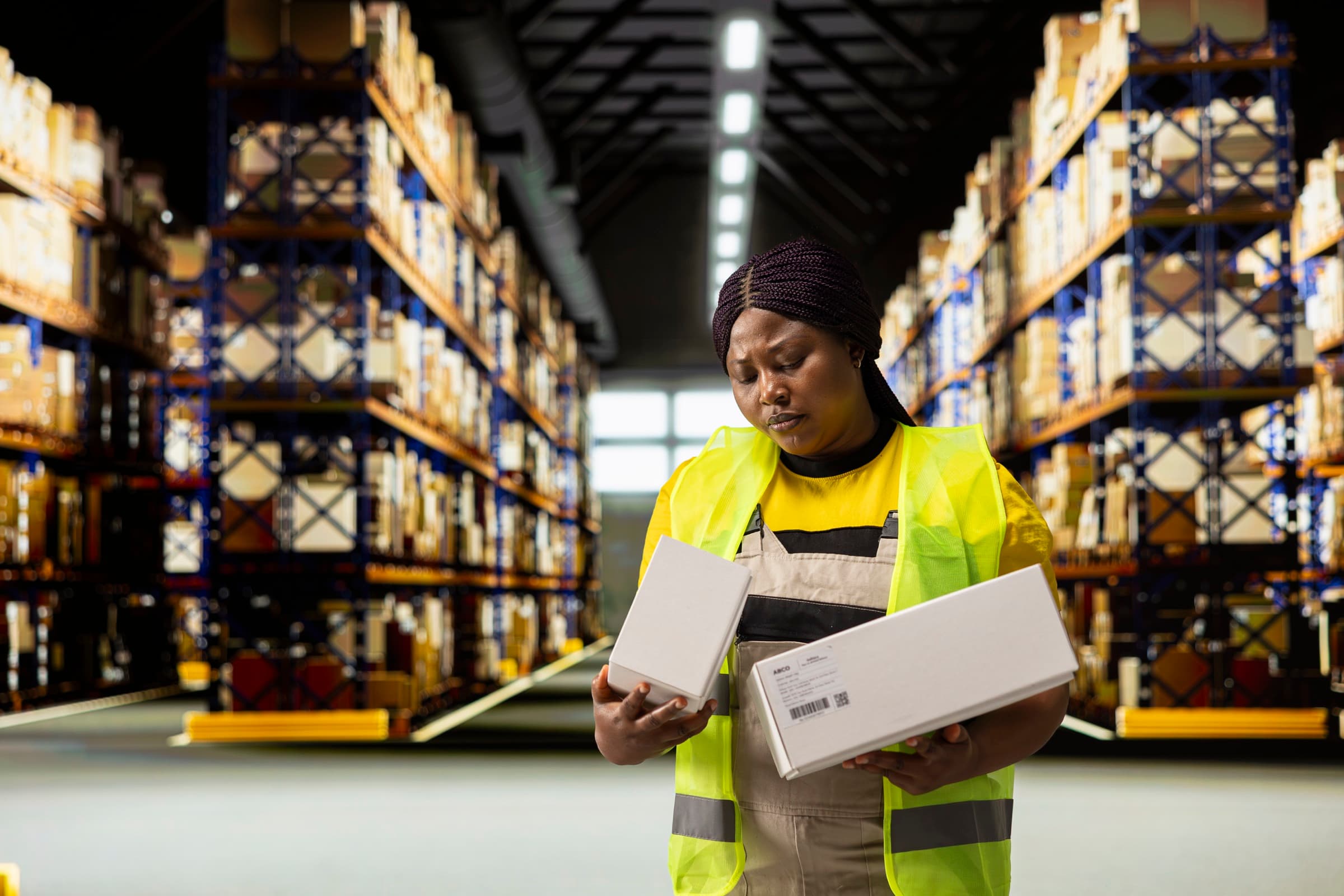 Duolink Logistics team member inspecting packages during order fulfillment